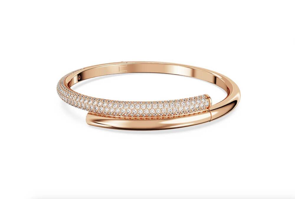 NEW SWAROVSKI women's dextera pave crystal hinged cuff bangle bracelet in rose g